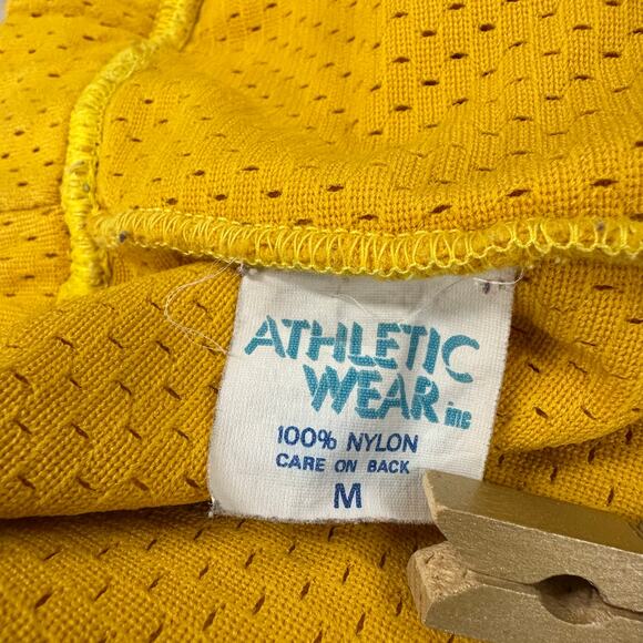 Vintage 70s varsity style mesh basketball gym shorts yellow nylon Size Medium - Picture 5 of 16